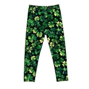 Atogsazn St. Patrick's Day Leggings for Girl Kids Casual Printed Stretchy Slim Leg Pant Fashion Yoga Clothes 01-Green 6-7 Years on Clearance